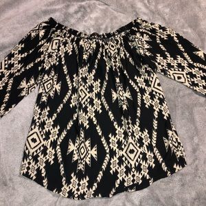 Renee C Aztec Print off the shoulder blouse